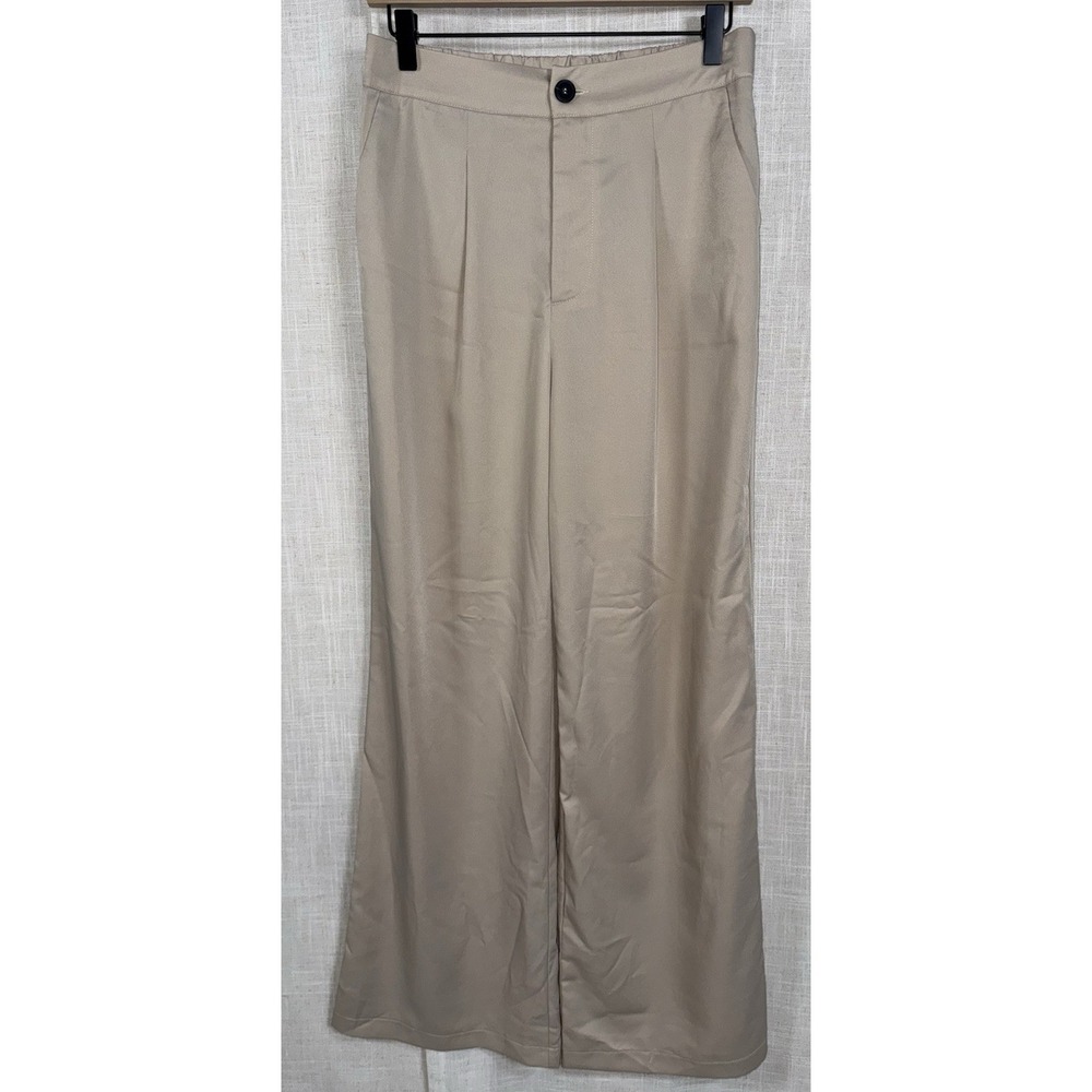 NWT Mittoshop Pleats High Waist Wide Leg‎ Office Pants Sand Women's Large $68.95